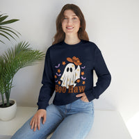 Boo Haw Retro Ghost Unisex Heavy Blend Crewneck Sweatshirt! Halloween! Fall Vibes!