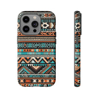 Teal and Orange Aztec Tough Cases! Cellphone Cases! Multiple Sizes Available! Apple iPhone, Samsung Galaxy, and Google Pixel devices!