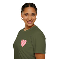 Valentines Day Pink Plaid Heart Basics Wear Anywhere Unisex Graphic Tee! All New Heather Colors!!! Free Shipping!!!