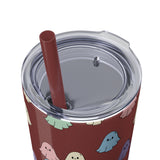 Retro Pastel Happy Little Ghost Skinny Tumbler with Straw, 20oz! Halloween!