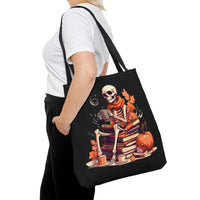 Skeleton Spooky Book Stack Halloween Fall Vibes Tote Bag!