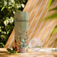 Custom Name Botanical Florals Fall Vibes Skinny Tumbler with Straw, 20oz! Multiple Colors!