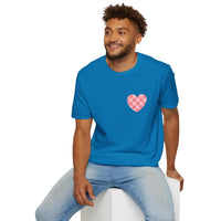 Valentines Day Pink Plaid Heart Basics Wear Anywhere Unisex Graphic Tee! All New Heather Colors!!! Free Shipping!!!