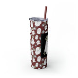 Happy Little Retro Daisy Ghost Boo Black and Grey Skinny Tumbler with Straw, 20oz! Halloween! Multiple Colors!