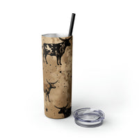 Western/Boho Bull Acid Wash Neutrals Skinny Tumbler with Straw, 20oz!