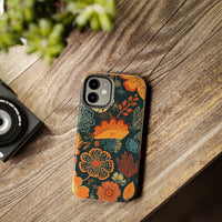 Fall Florals Navy Blue and Orange Tough Phone Cases! Fall Vibes!