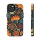 Fall Florals Navy Blue and Orange Tough Phone Cases! Fall Vibes!