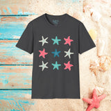 Pink and Blue Star Fish Medley Unisex Graphic Tees! Summer Vibes! All New Heather Colors!!! Free Shipping!!!