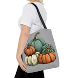 Steel Blue Grey Pumpkin Stack Fall Vibes Tote Bag!