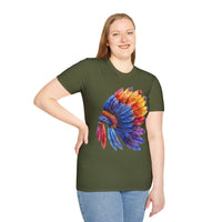 Indian Head Dress Colorful Rainbow Unisex Graphic Tees! Summer Vibes! All New Heather Colors!!! Free Shipping!!!