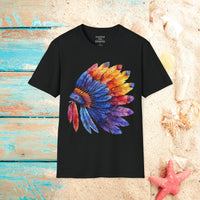 Indian Head Dress Colorful Rainbow Unisex Graphic Tees! Summer Vibes! All New Heather Colors!!! Free Shipping!!!