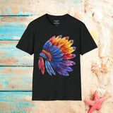 Indian Head Dress Colorful Rainbow Unisex Graphic Tees! Summer Vibes! All New Heather Colors!!! Free Shipping!!!