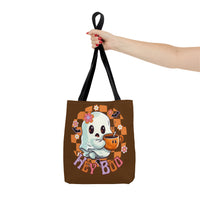 Hey Boo Happy Little Ghost Halloween Fall Vibes Tote Bag!