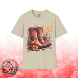 Valentines Day Pink Cowgirl Boots XoXo Unisex Graphic Tee! All New Heather Colors!!!