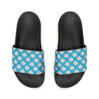 Turquoise Daisy Flower Print Summer Beach Slides, Women's PU Slide Sandals! Free Shipping!!!