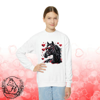 Valentines Day Black Horse Red Hearts Youth Crewneck Sweatshirt! Foxy Kids! Free Shipping!