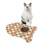 Chocolate and Cream Plaid Heart Print Pet Feeding Mats! Dog and Cat Shapes! Foxy Pets! Free Shipping!!!