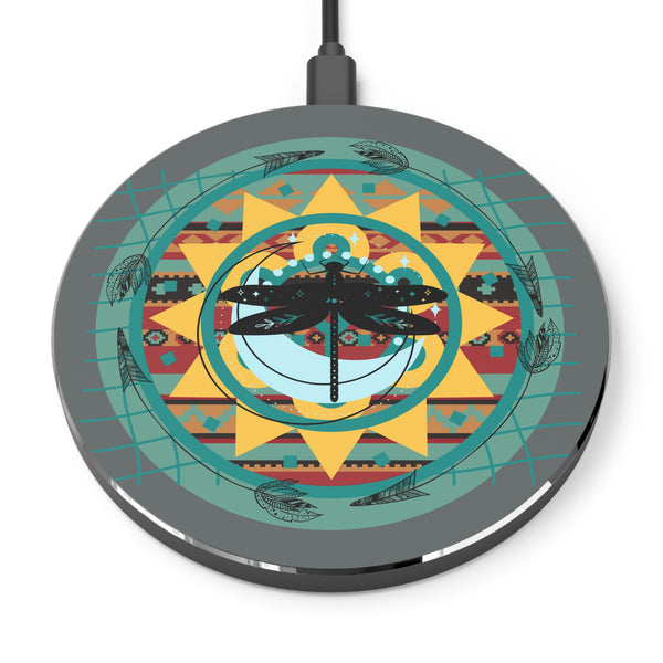 Dragonfly Setting Moon Grey and Blue Wireless Phone Charger! Free Shipping!!!