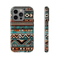 Teal and Orange Aztec Tough Cases! Cellphone Cases! Multiple Sizes Available! Apple iPhone, Samsung Galaxy, and Google Pixel devices!