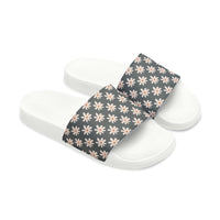 Grey Daisy Flower Print Summer Beach Slides, Women's PU Slide Sandals! Free Shipping!!!