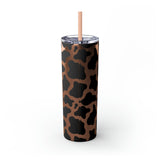 Teacher Life Cow Printed Skinny Tumbler with Straw, 20oz! Multiple Colors!