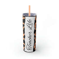 Teacher Life Cow Printed Skinny Tumbler with Straw, 20oz! Multiple Colors!