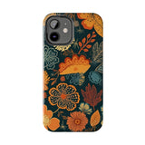 Fall Florals Navy Blue and Orange Tough Phone Cases! Fall Vibes!