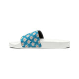 Turquoise Daisy Flower Print Summer Beach Slides, Women's PU Slide Sandals! Free Shipping!!!