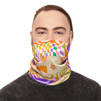 Orange Retro Quilt Print Lightweight Neck Gaiter! 4 Sizes Available! Free Shipping! UPF +50! Great For All Outdoor Sports!