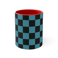 Retro Teal Plaid Accent Coffee Mug, 11oz! Free Shipping! Great For Gifting! Lead and BPA Free!