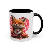 Disco Fox I Love You Valentines Day Accent Coffee Mug (11, 15oz)! Free Shipping! Microwave and Dishwasher Safe! BPA Free