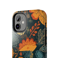 Fall Florals Navy Blue and Orange Tough Phone Cases! Fall Vibes!