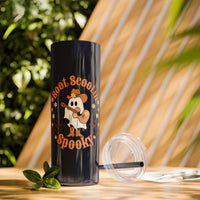 Boot Scootin Spooky Retro Ghost Printed Skinny Tumbler with Straw, 20oz! Multiple Colors! Halloween!