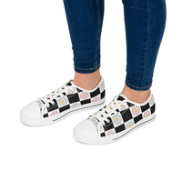 Black Checkered Daisy Women's Low Top Sneakers! Free Shipping! Specialty Buy!