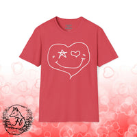 Valentines Day Heart Star Eye Smiley Face Unisex Graphic Tee! All New Heather Colors!!!