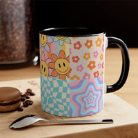 Retro Smiley Patchwork Quilt Accent Coffee Mug, 11oz! Free Shipping! Great For Gifting! Lead and BPA Free!