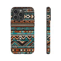 Teal and Orange Aztec Tough Cases! Cellphone Cases! Multiple Sizes Available! Apple iPhone, Samsung Galaxy, and Google Pixel devices!