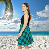 Teal Blue Plaid and Black Print Women's Fit n Flare Dress! Free Shipping!!! New!!! Sun Dress! Beach Cover Up! Night Gown! So Versatile!