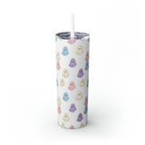 Retro Pastel Happy Little Ghost Skinny Tumbler with Straw, 20oz! Halloween!