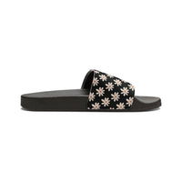 Classic Black Daisy Flower Print Summer Beach Slides, Women's PU Slide Sandals! Free Shipping!!!