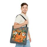 Teal and Orange Pumpkin Floral Autumn Fall Vibes Tote Bag!