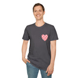 Valentines Day Pink Plaid Heart Basics Wear Anywhere Unisex Graphic Tee! All New Heather Colors!!! Free Shipping!!!