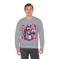 Valentines Day Pink and White Unicorn Hearts Horse Unisex Sweatshirt! Retro! Free Shipping!!!