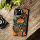 Fall Florals Navy Blue and Orange Tough Phone Cases! Fall Vibes!