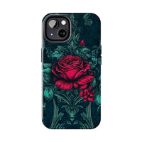 Stained Glass Teal and Roses Gothic Inspired Halloween Tough Phone Cases! Fall Vibes!