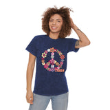 Pink Peace Floral Distressed Unisex Mineral Wash T-Shirt! New Colors! Free Shipping!!!
