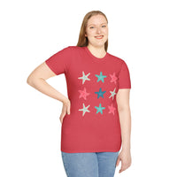 Pink and Blue Star Fish Medley Unisex Graphic Tees! Summer Vibes! All New Heather Colors!!! Free Shipping!!!