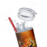 Western Acid Wash Deer Autumn Fall Vibes Skinny Tumbler with Straw, 20oz!