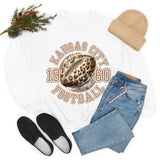 Kansas City Football Leopard Print Football Unisex Heavy Blend Crewneck Sweatshirt! Football Season!