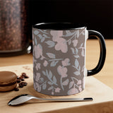 Boho Grey and Pink Florals Accent Coffee Mug, 11oz! Free Shipping! Great For Gifting! Lead and BPA Free!